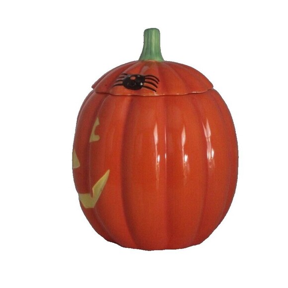 Hallmark Jack-O-Lantern Pumpkin Spider Candy Dish Cookie Jar Halloween Decor - Picture 2 of 7